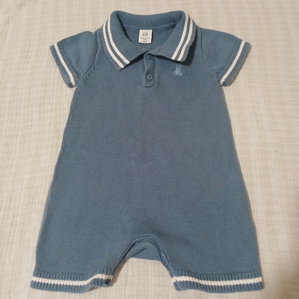 Baby Gap Brannan Bear Polo Sweater Romper - Blue 100% Cotton